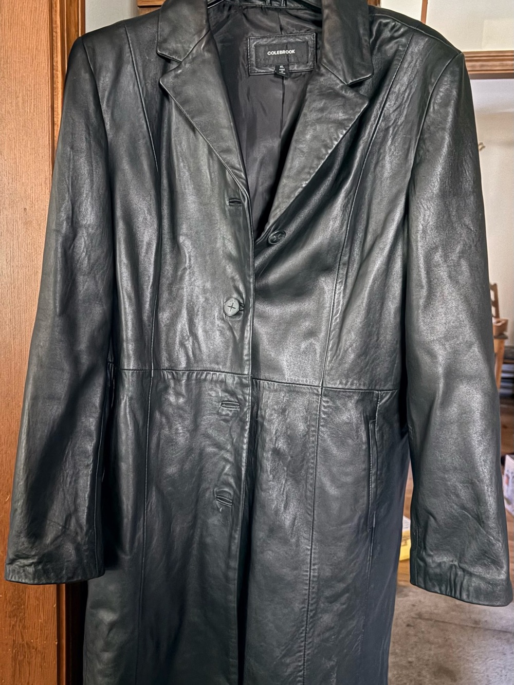 Colebrook Women's Black Leather Longline Coat